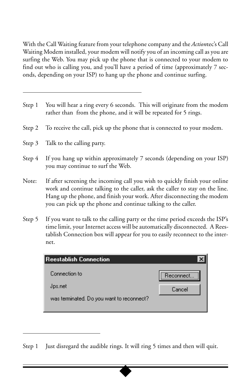 The call waiting feature | Actiontec electronic 56K User Manual | Page 24 / 33