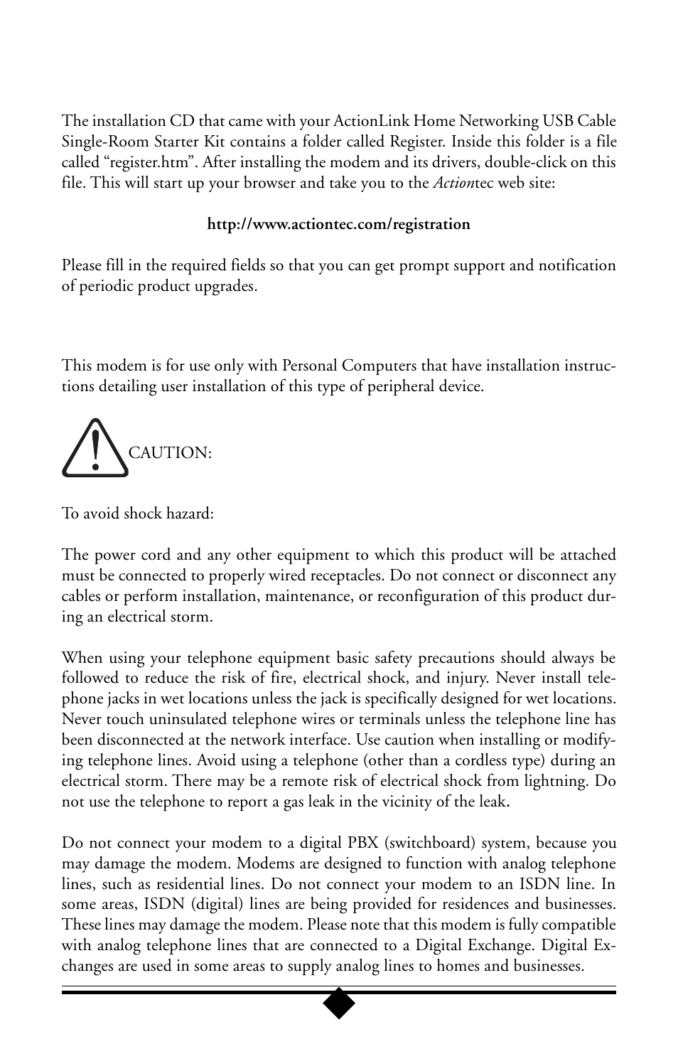Product registration, Safety information, Product registration safety information | Actiontec electronic 56K User Manual | Page 4 / 33