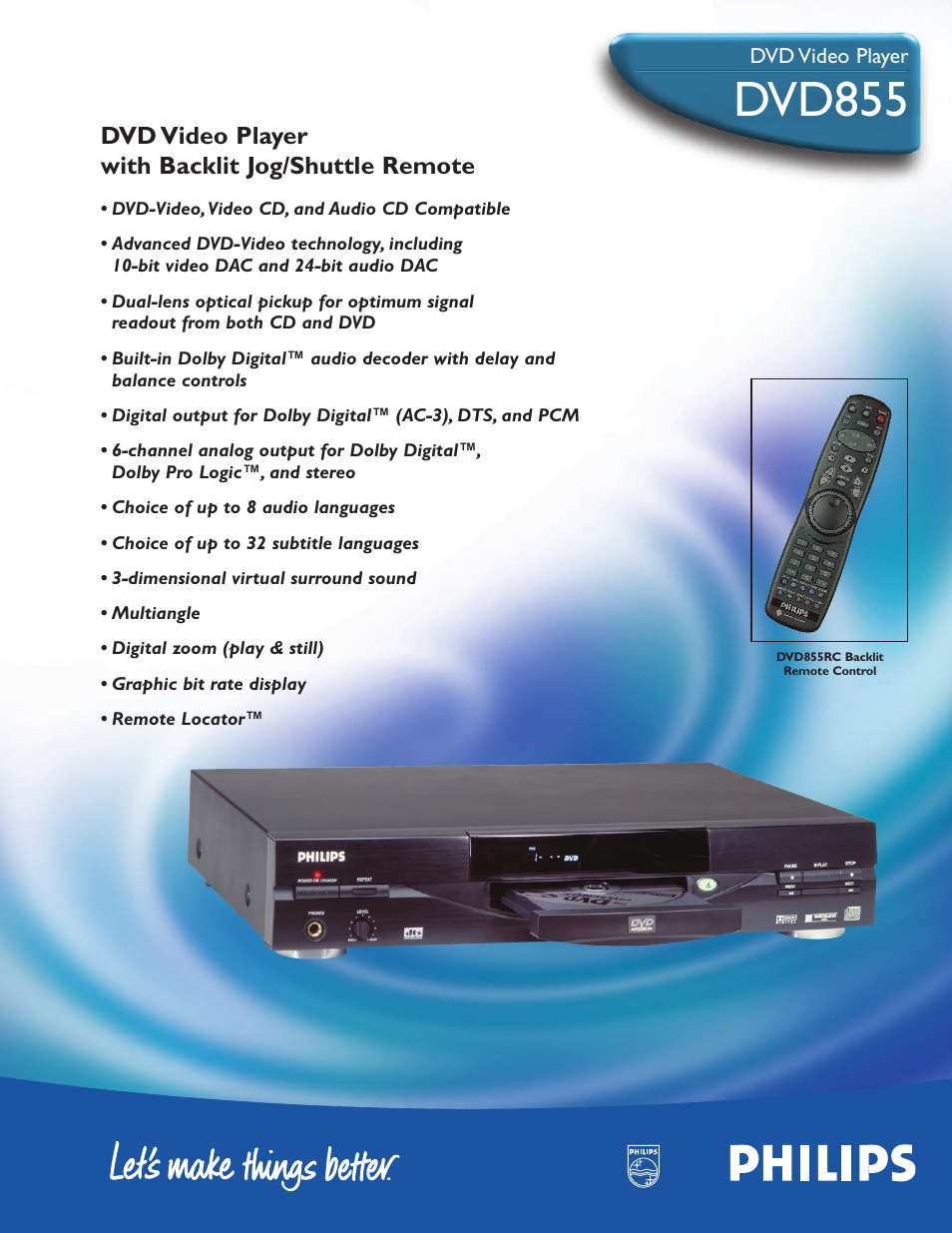 Philips DVD855AT User Manual | 2 pages