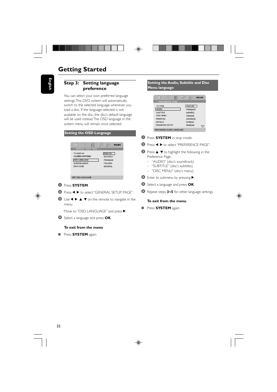 Getting started | Philips MCD908-37B User Manual | Page 22 / 45