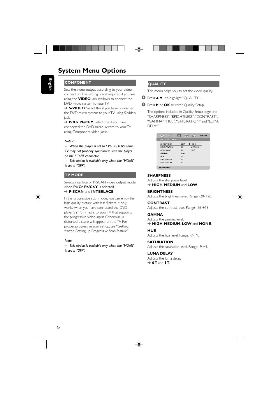 System menu options | Philips MCD908-37B User Manual | Page 34 / 45