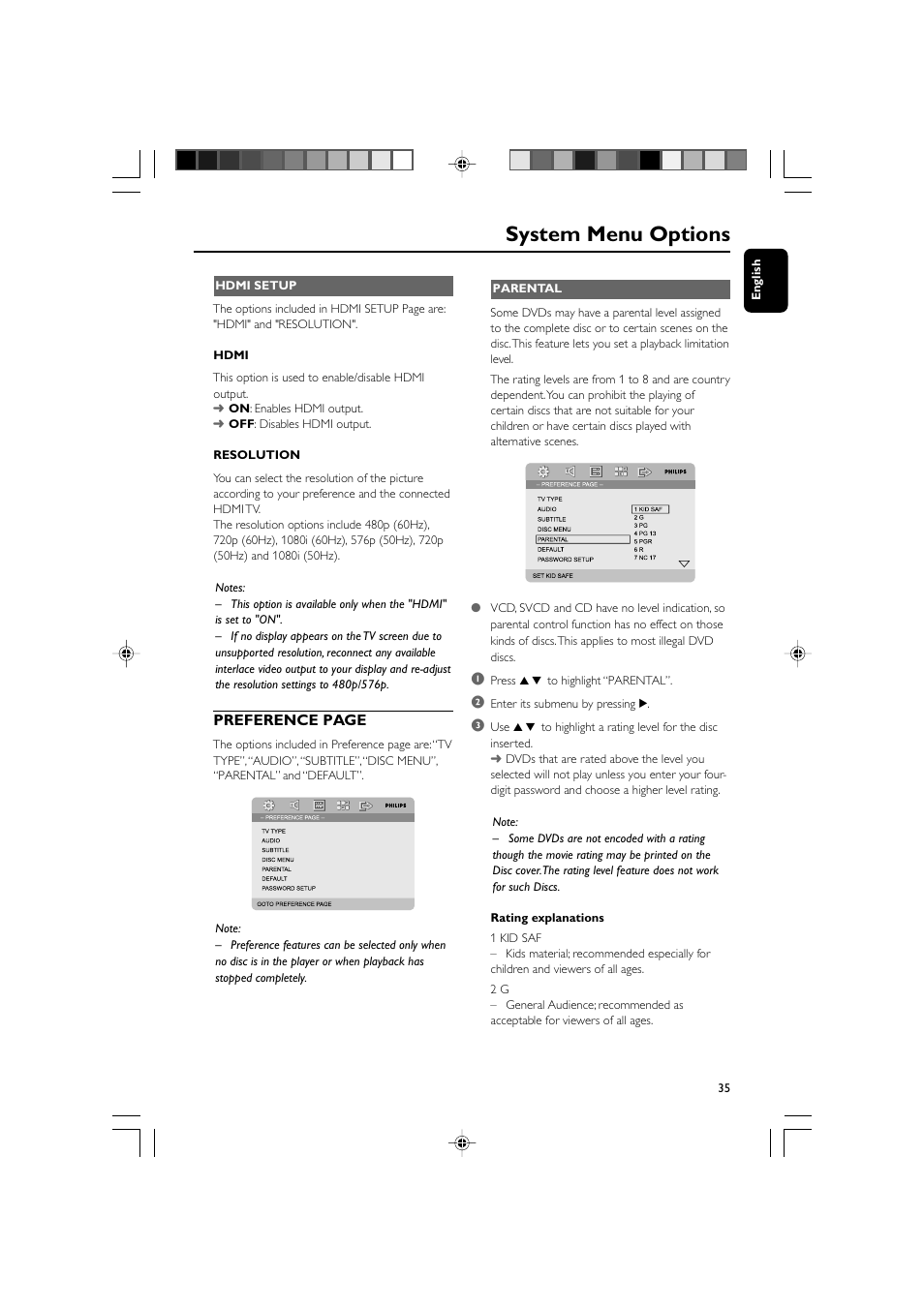 System menu options | Philips MCD908-37B User Manual | Page 35 / 45