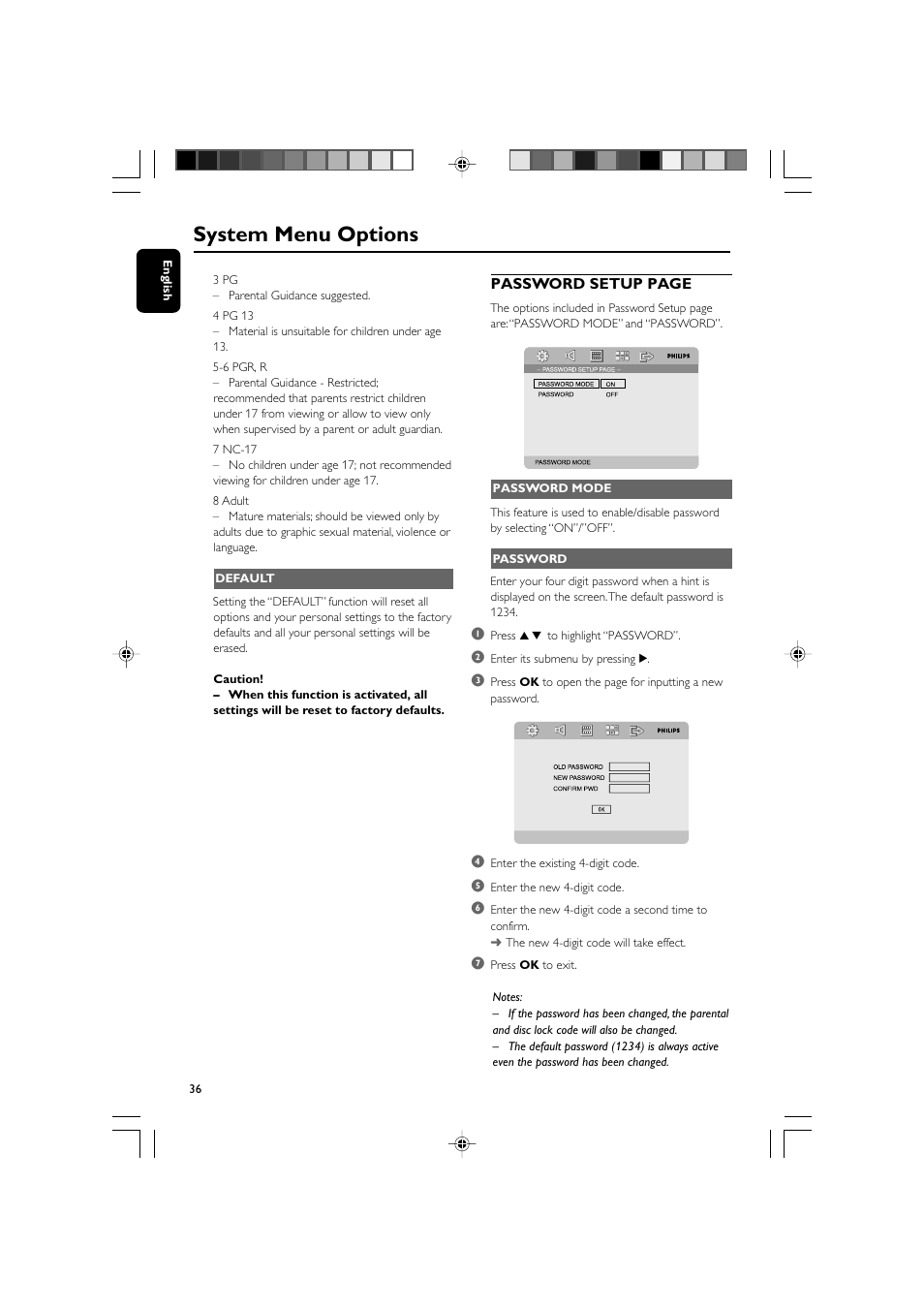 System menu options | Philips MCD908-37B User Manual | Page 36 / 45