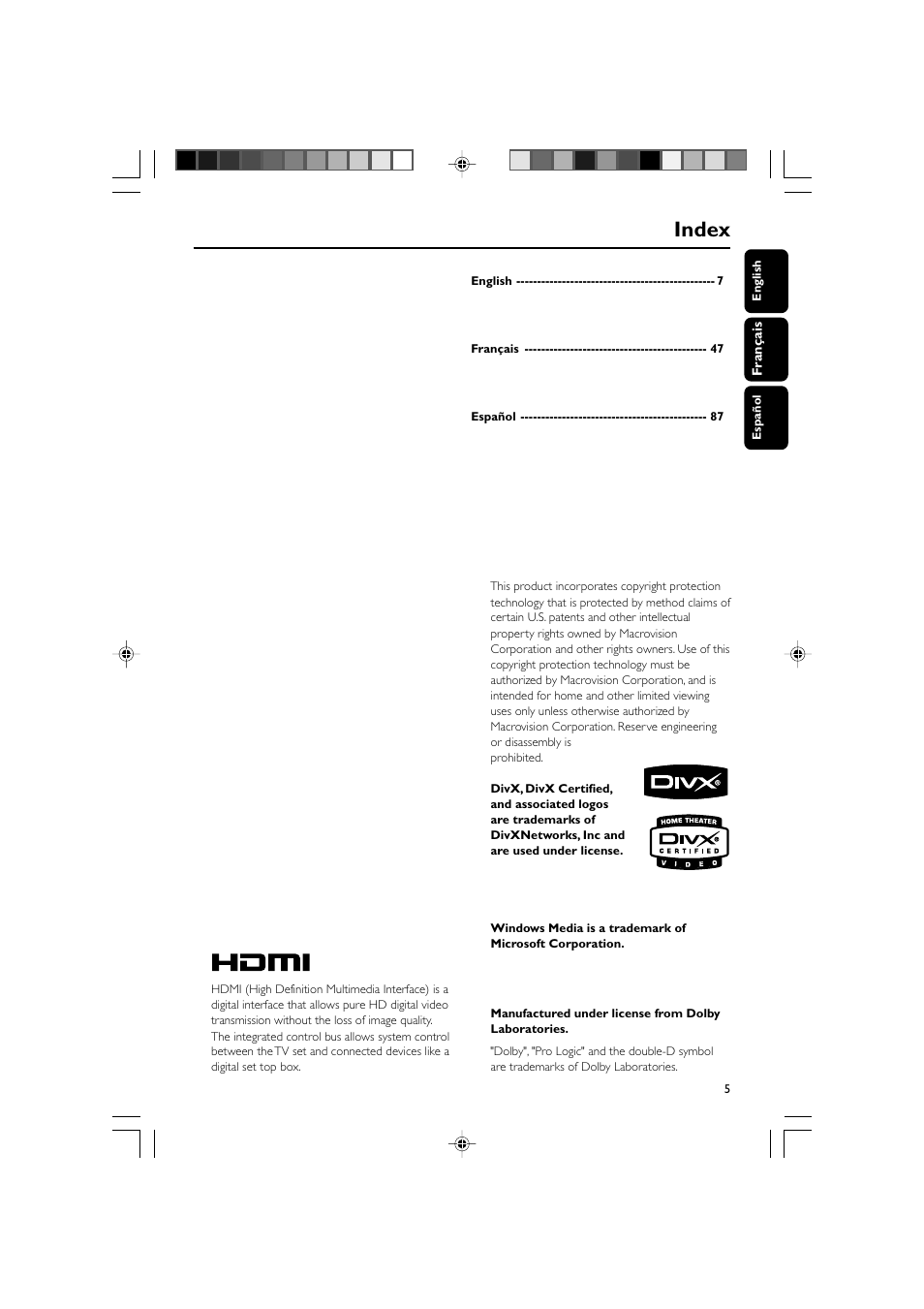 Index | Philips MCD908-37B User Manual | Page 5 / 45