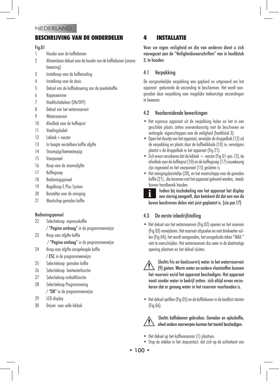 Beschrijving van de onderdelen, 4installatie | Philips 9314SC0B0119 User Manual | Page 100 / 132