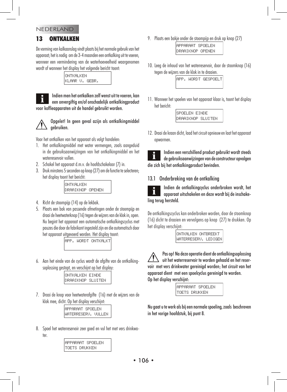 13 ontkalken | Philips 9314SC0B0119 User Manual | Page 106 / 132