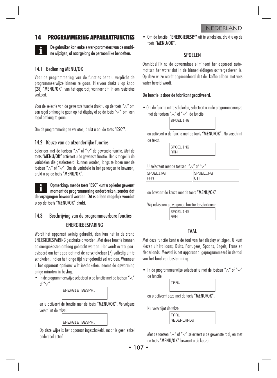 14 programmering apparaatfuncties | Philips 9314SC0B0119 User Manual | Page 107 / 132