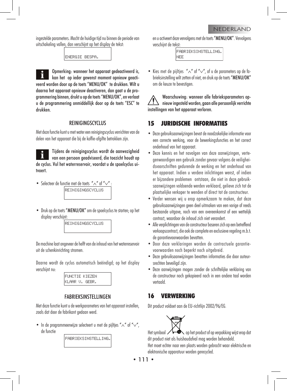 15 juridische informaties, 16 verwerking | Philips 9314SC0B0119 User Manual | Page 111 / 132