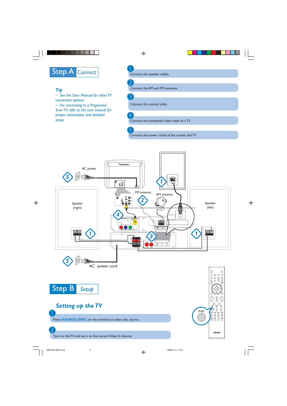 Setting up the tv 1 2 4 3 | Philips MCD703-37B User Manual | Page 2 / 4