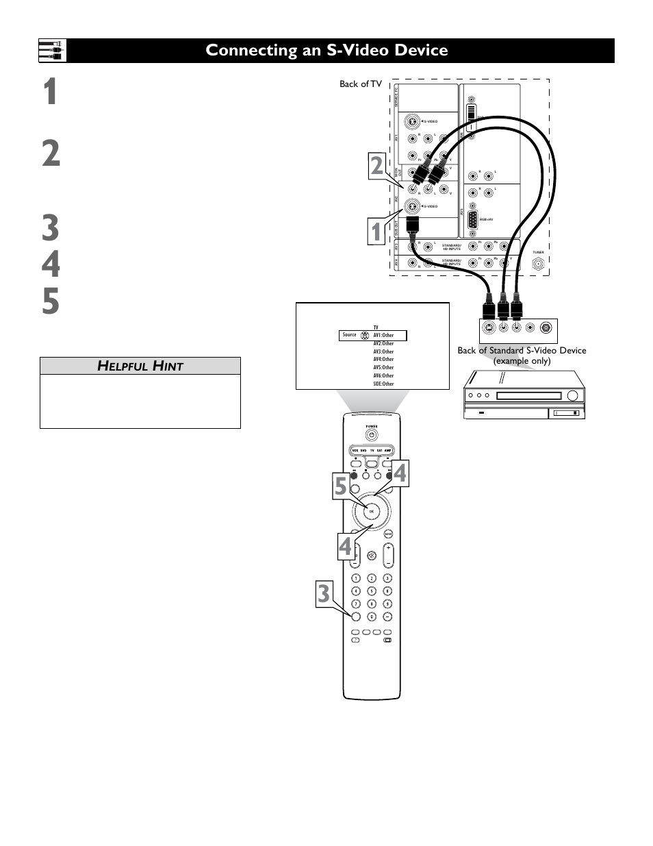 Connecting an s-video device, Elpful | Philips 55" projection TV User Manual | Page 12 / 80