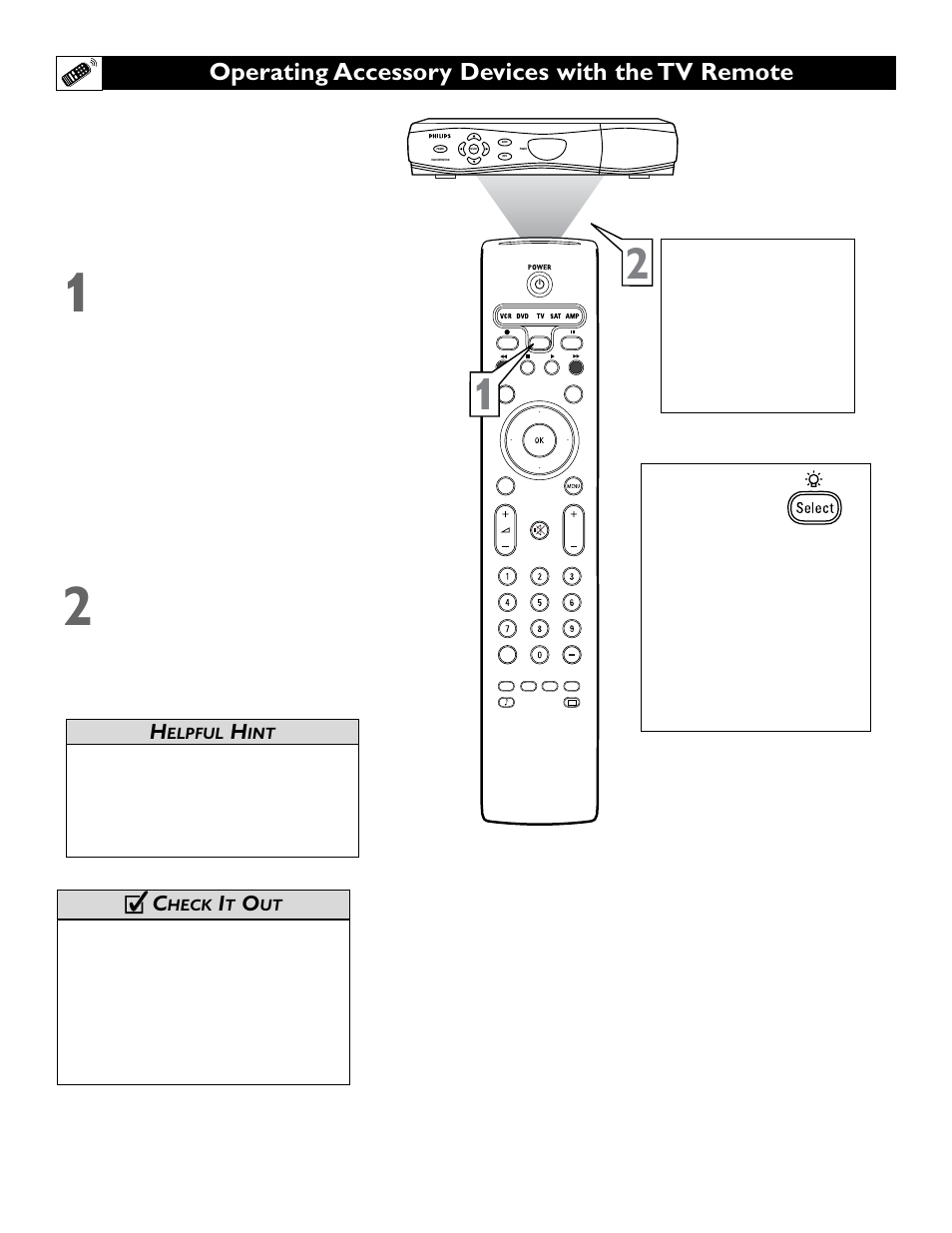 Operating accessory devices with the tv remote, Cc c | Philips 55" projection TV User Manual | Page 26 / 80