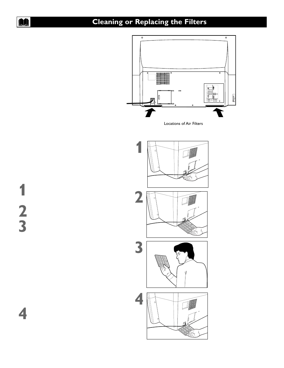 Cleaning or replacing the filters | Philips 55" projection TV User Manual | Page 70 / 80