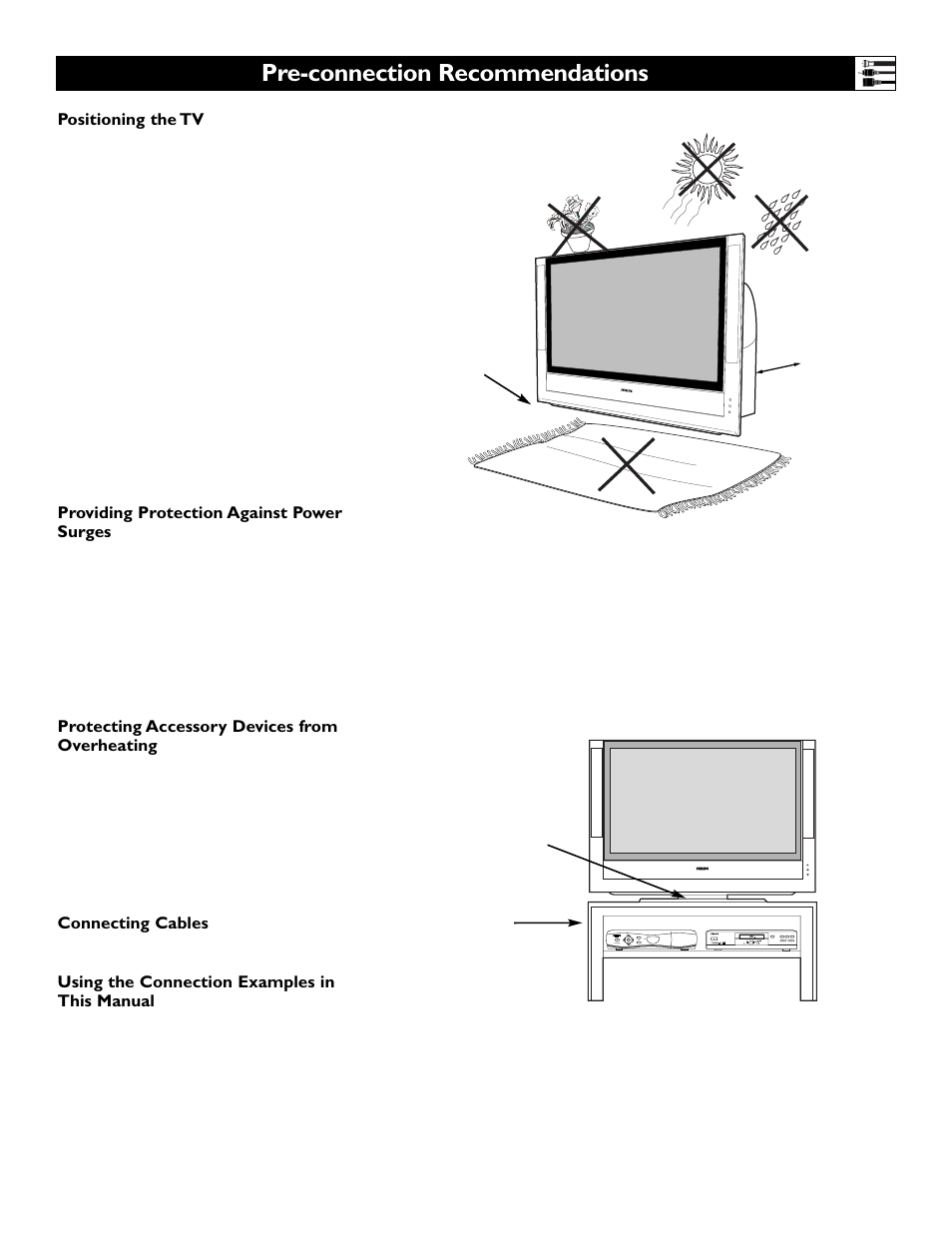 Pre-connection recommendations | Philips 55" projection TV User Manual | Page 9 / 80