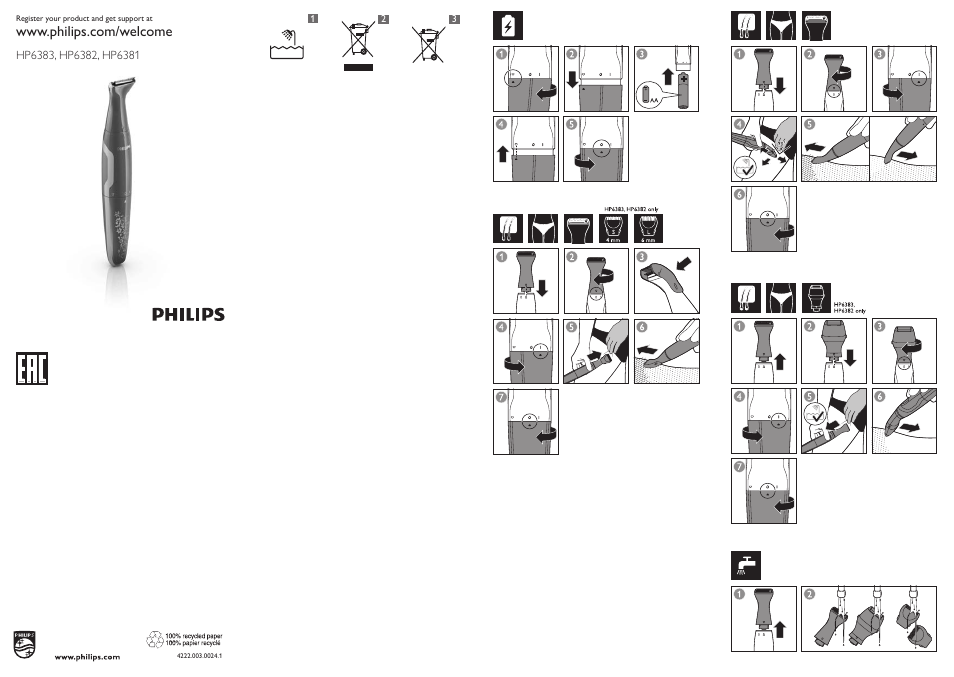 Philips Bikini trimmer HP6382-50 BikiniGenie User Manual | 6 pages