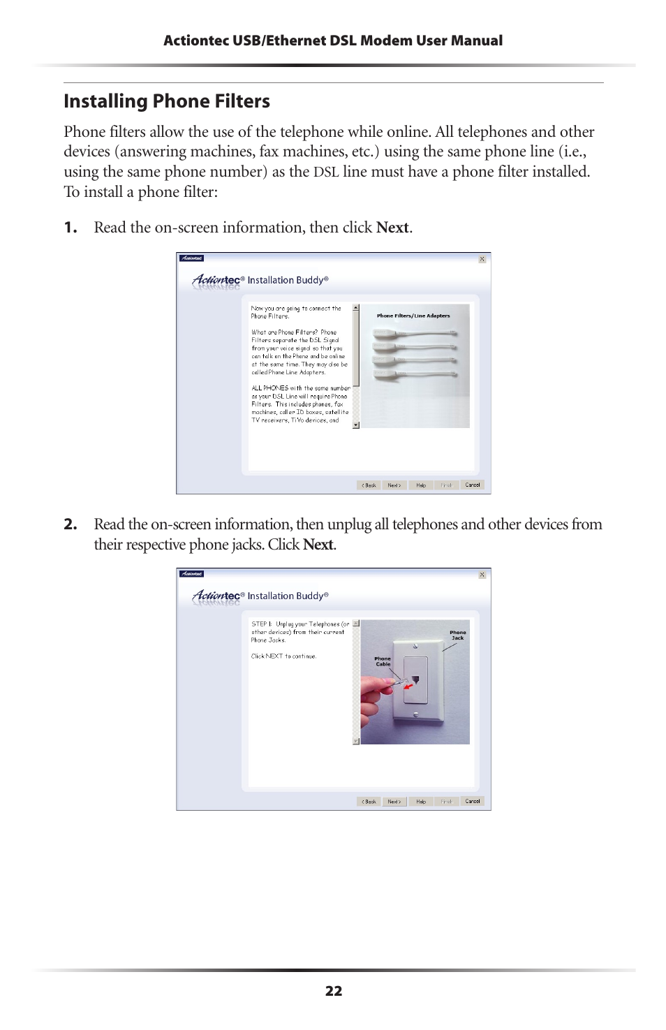 Installing phone filters | Actiontec electronic GT701A User Manual | Page 25 / 119