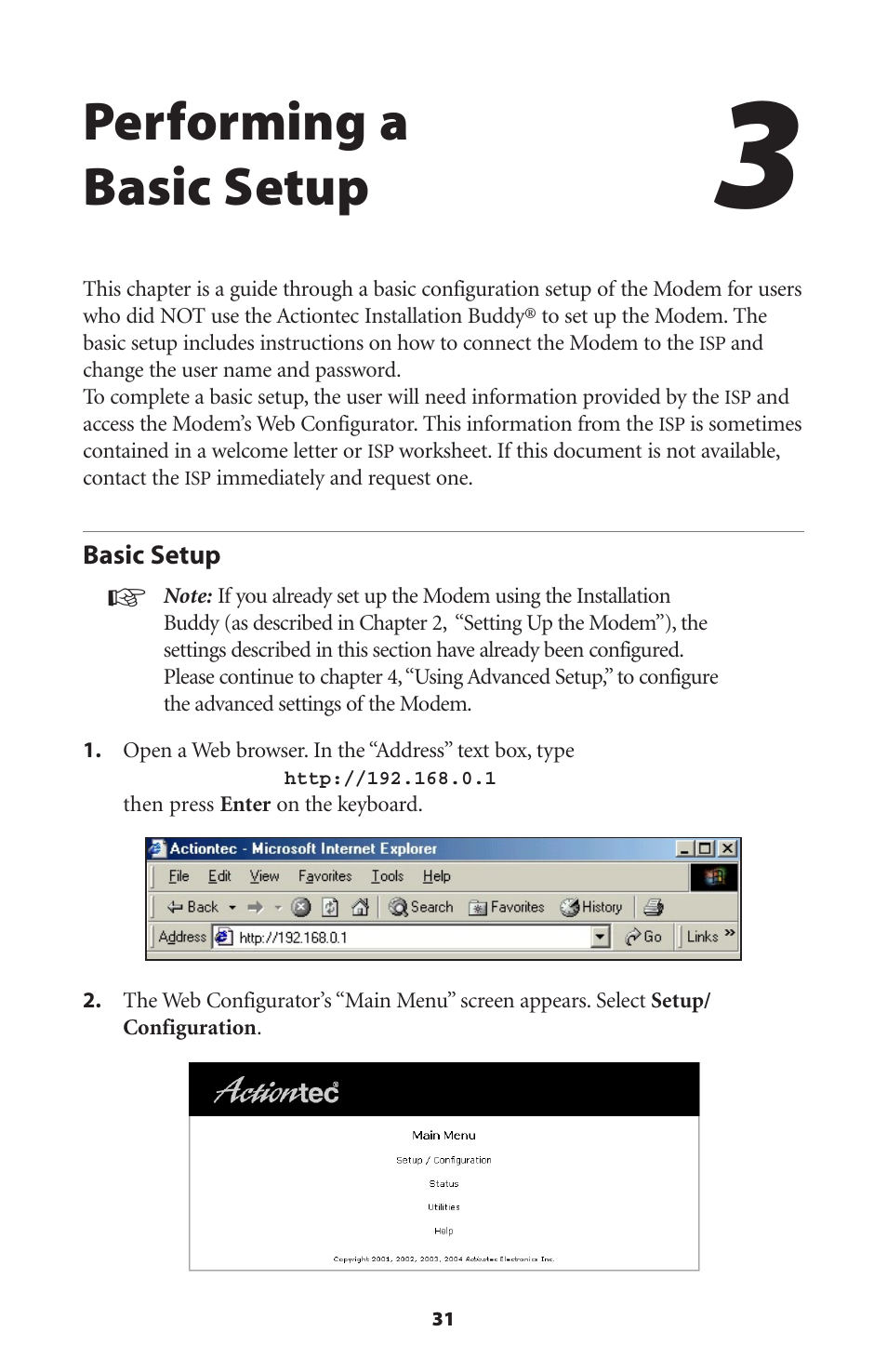 Performing a basic setup, Basic setup | Actiontec electronic GT701A User Manual | Page 34 / 119