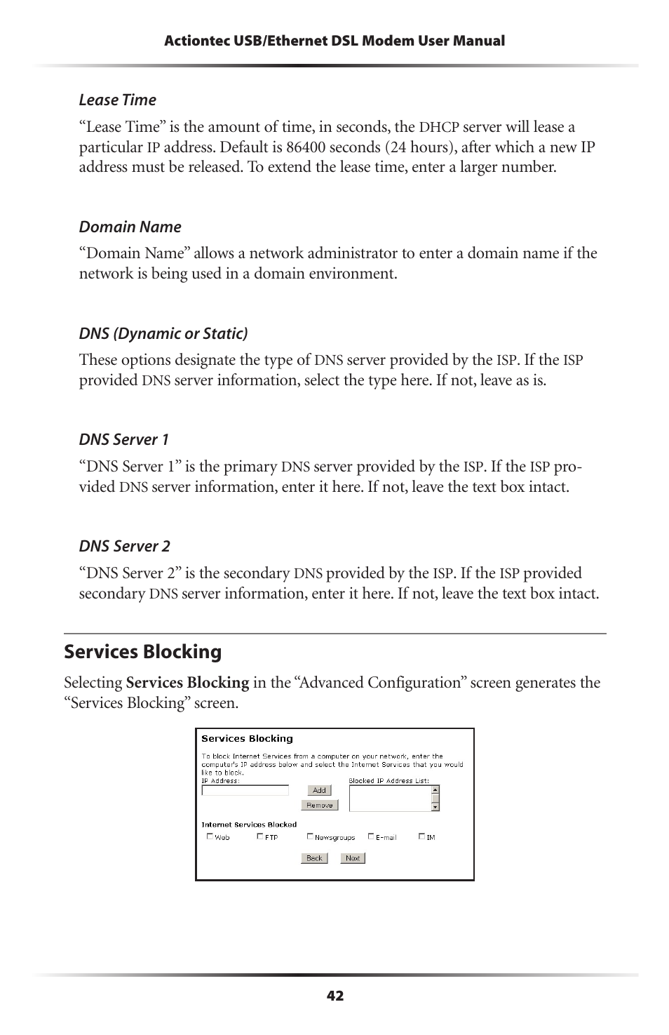 Services blocking | Actiontec electronic GT701A User Manual | Page 45 / 119