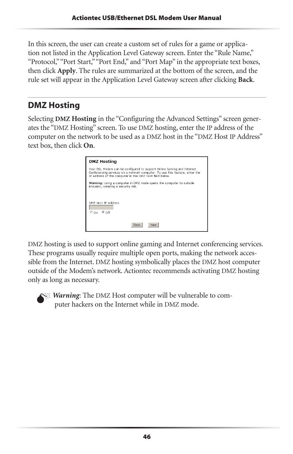 Dmz hosting | Actiontec electronic GT701A User Manual | Page 49 / 119