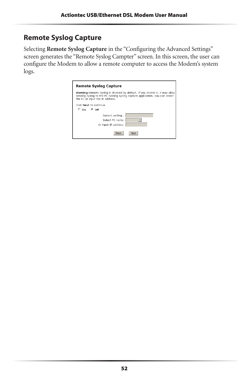 Remote syslog capture | Actiontec electronic GT701A User Manual | Page 55 / 119