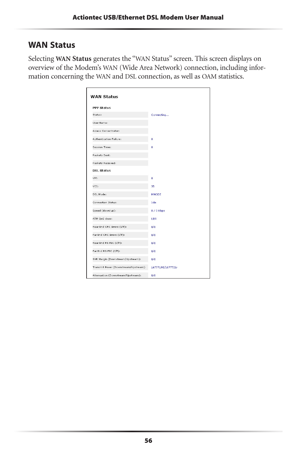 Wan status | Actiontec electronic GT701A User Manual | Page 59 / 119