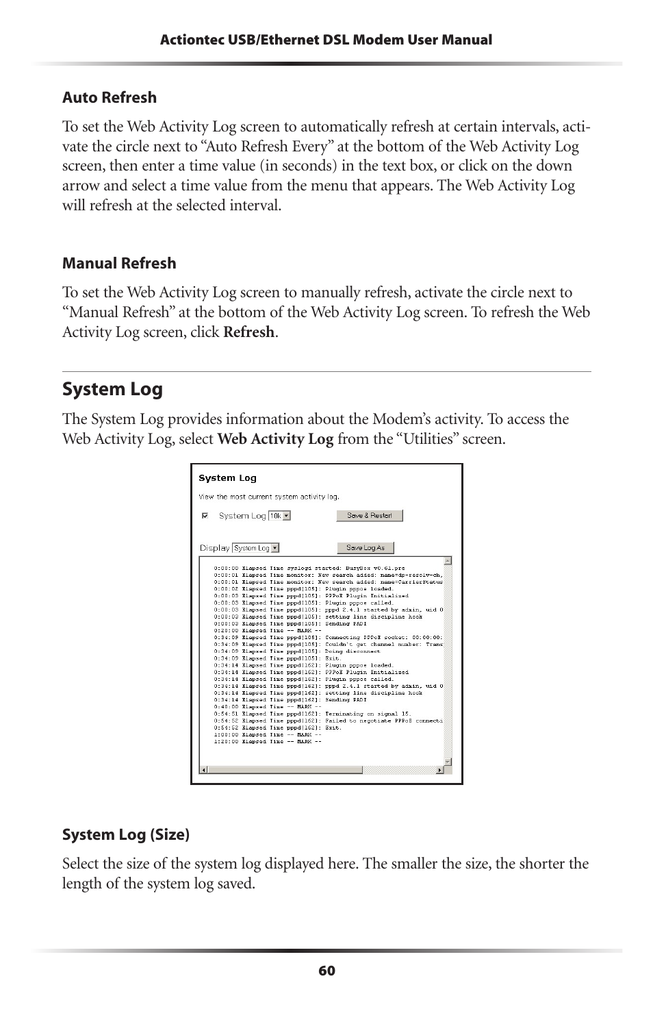 System log | Actiontec electronic GT701A User Manual | Page 63 / 119