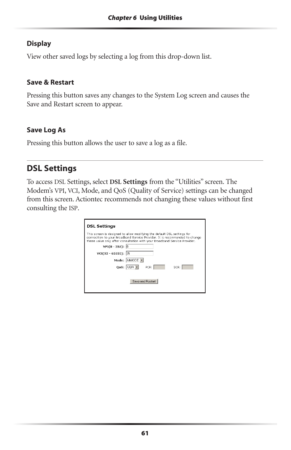 Dsl settings | Actiontec electronic GT701A User Manual | Page 64 / 119