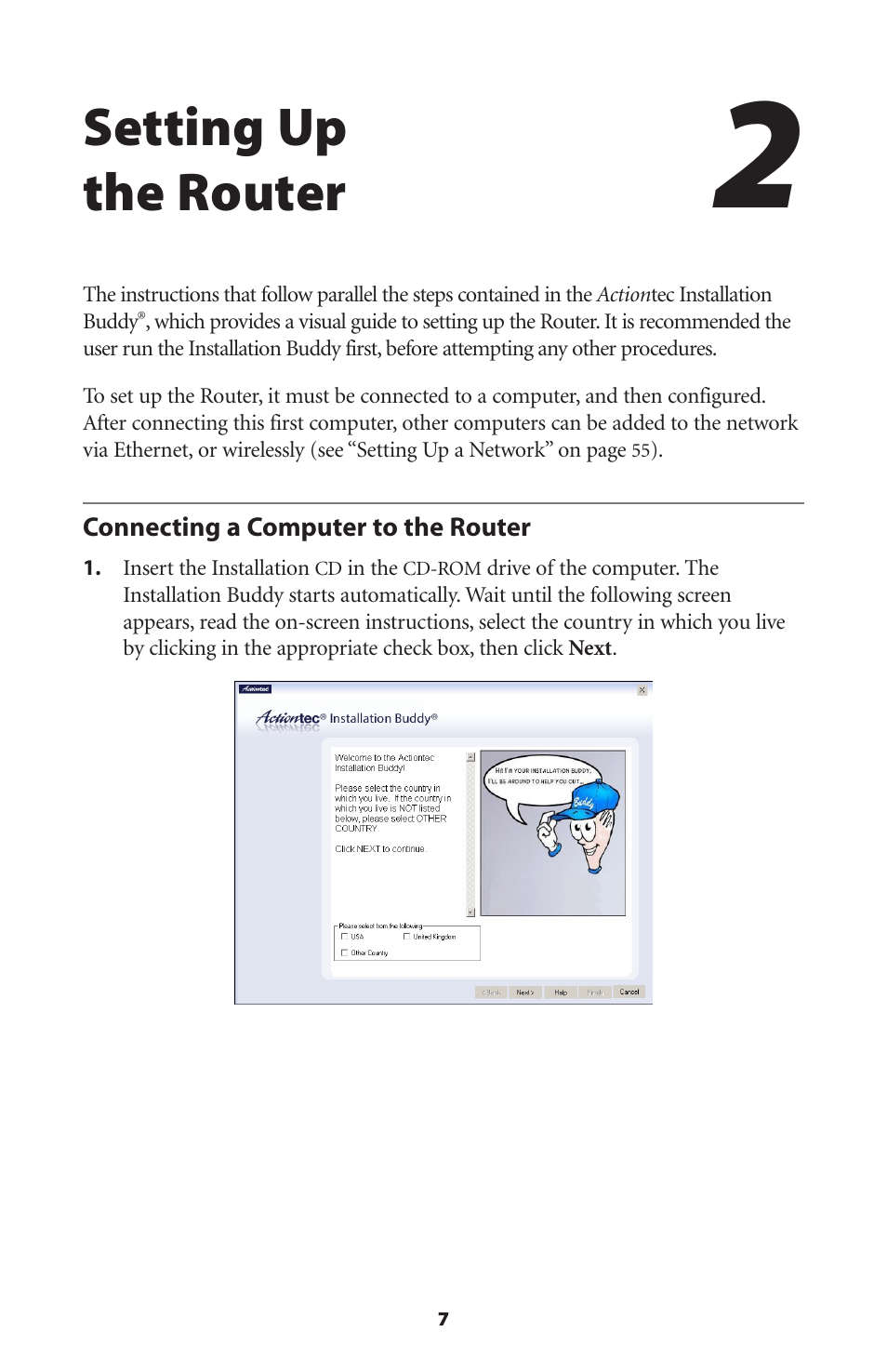 Setting up the router, Connecting a computer to the router | Actiontec electronic GT704WR User Manual | Page 10 / 115