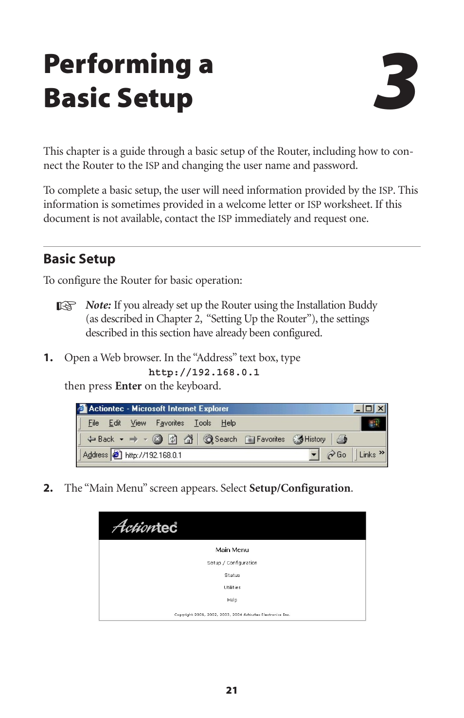 Performing a basic setup, Basic setup | Actiontec electronic GT704WR User Manual | Page 24 / 115