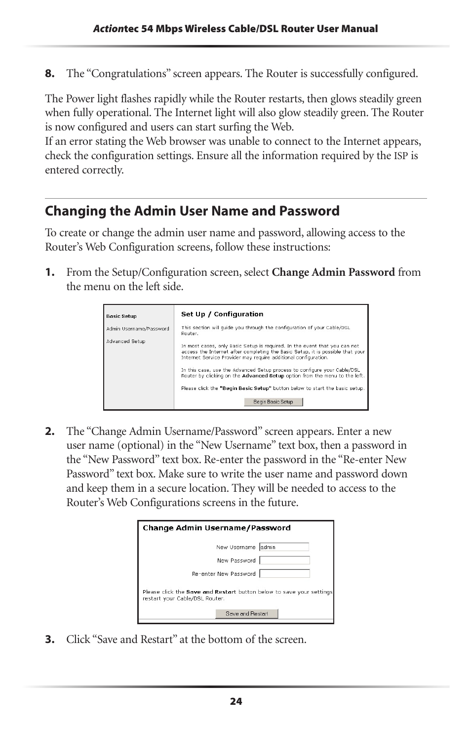 Changing the admin user name and password | Actiontec electronic GT704WR User Manual | Page 27 / 115