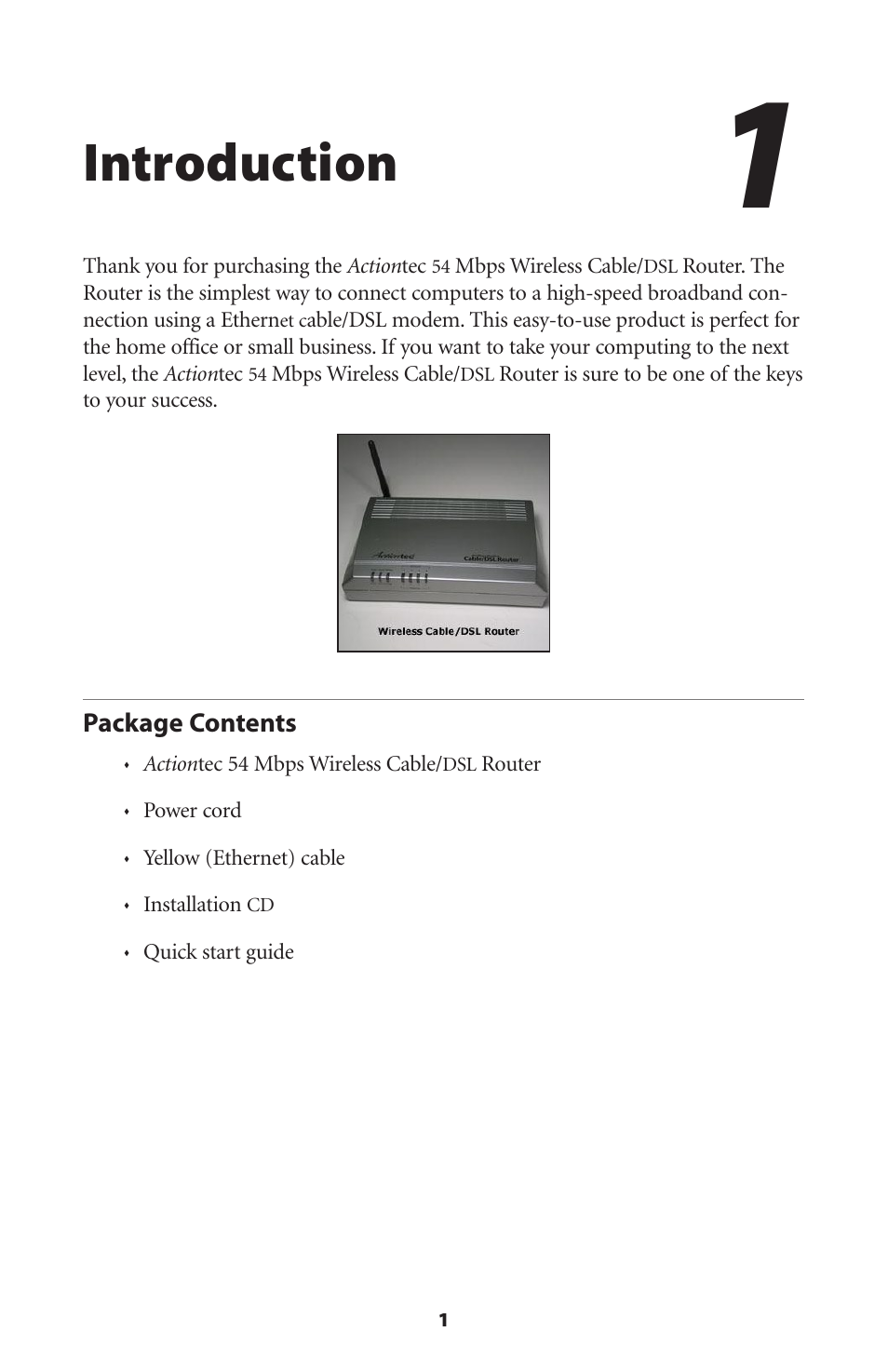 Introduction, Package contents | Actiontec electronic GT704WR User Manual | Page 4 / 115