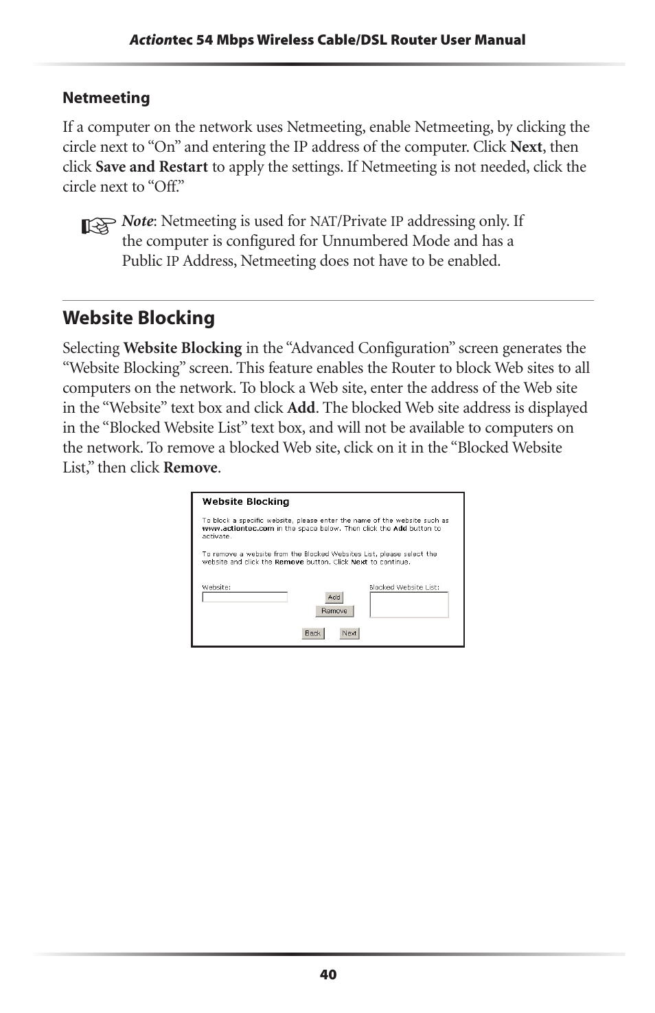 Website blocking | Actiontec electronic GT704WR User Manual | Page 43 / 115