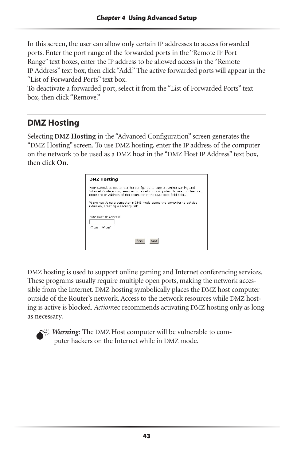 Dmz hosting | Actiontec electronic GT704WR User Manual | Page 46 / 115