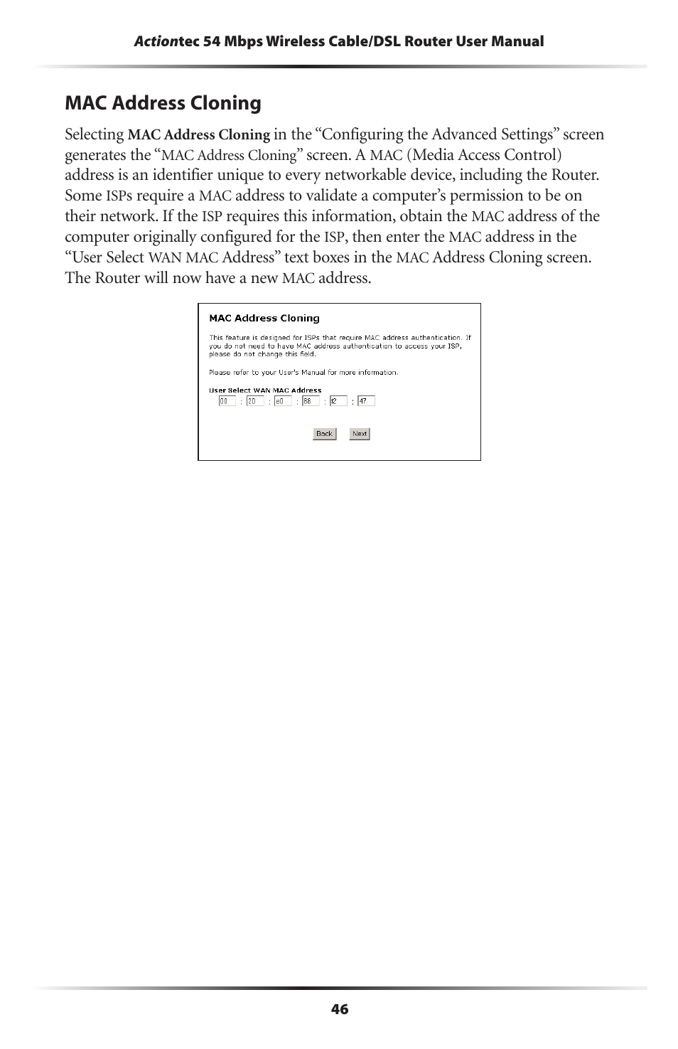 Mac address cloning | Actiontec electronic GT704WR User Manual | Page 49 / 115