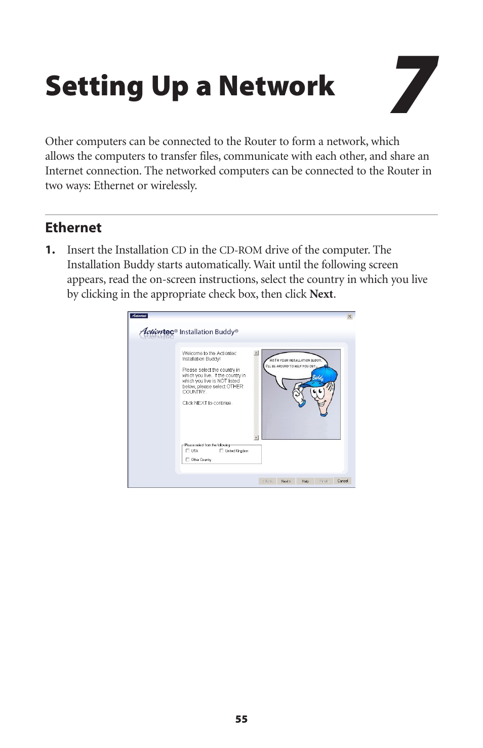 Setting up a network, Ethernet | Actiontec electronic GT704WR User Manual | Page 58 / 115