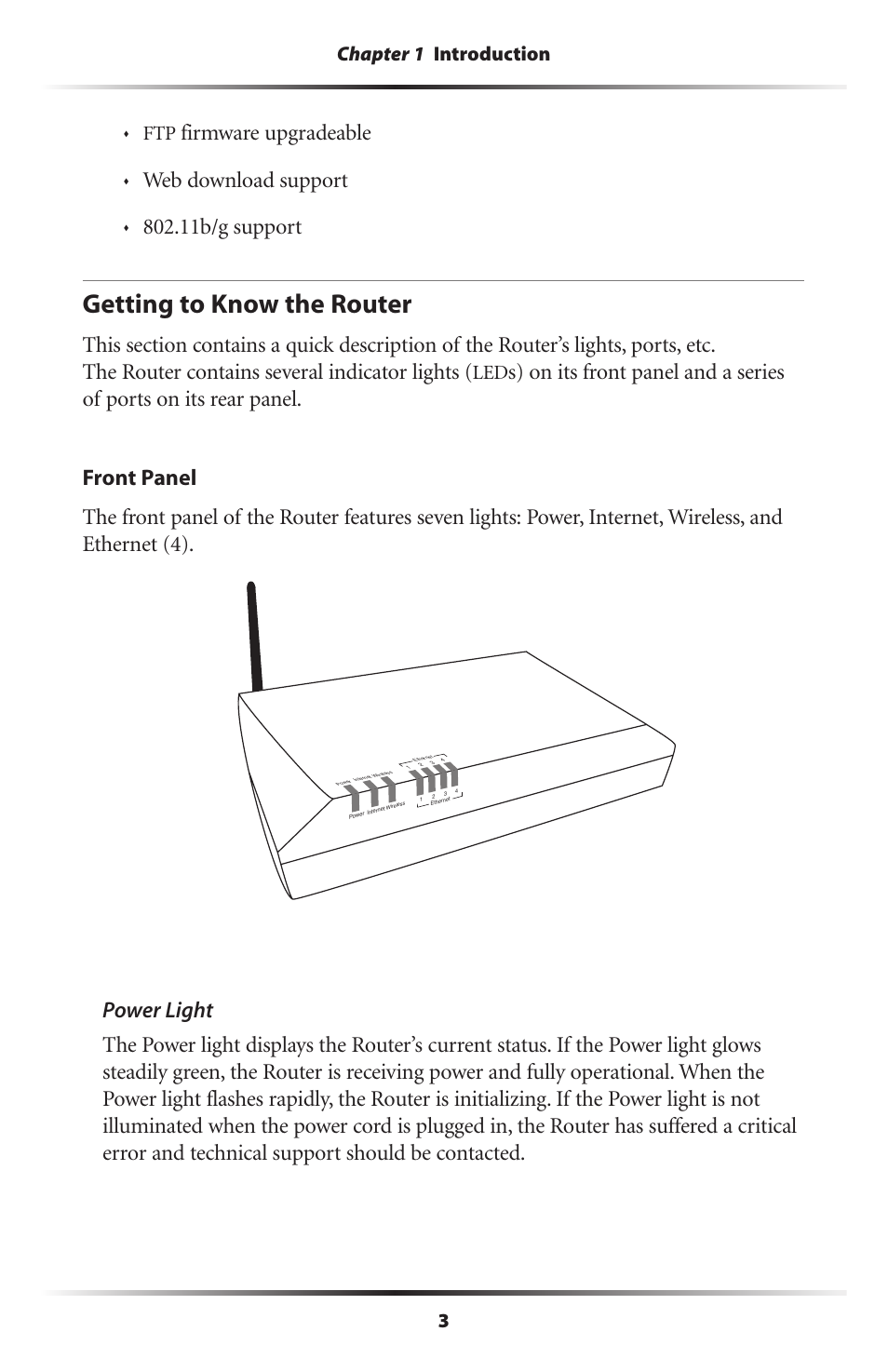 Getting to know the router, Firmware upgradeable, Web download support | 11b/g support | Actiontec electronic GT704WR User Manual | Page 6 / 115