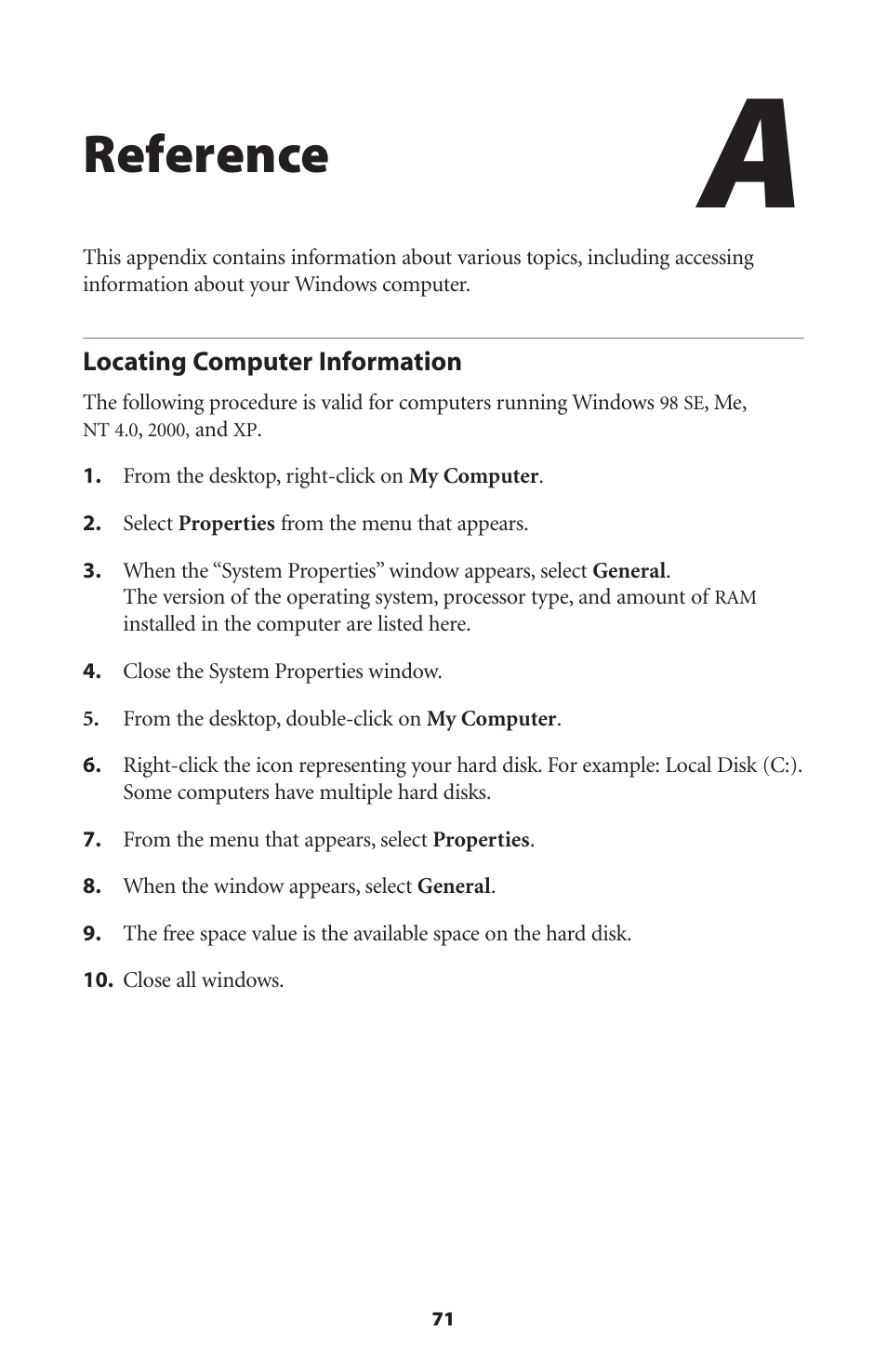 Reference, Locating computer information | Actiontec electronic GT704WR User Manual | Page 74 / 115