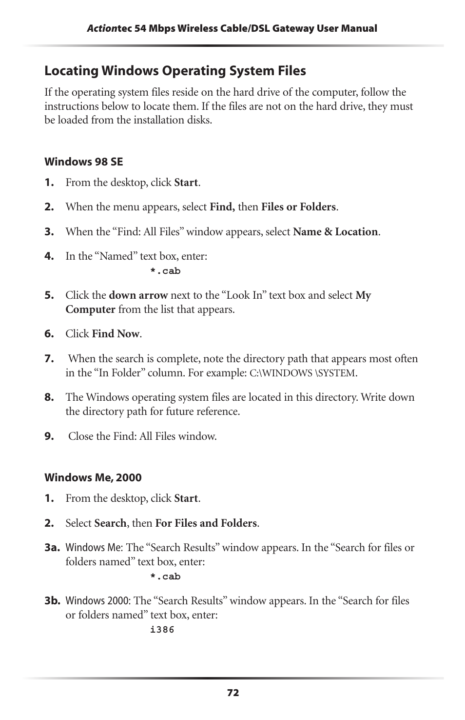 Locating windows operating system files | Actiontec electronic GT704WR User Manual | Page 75 / 115