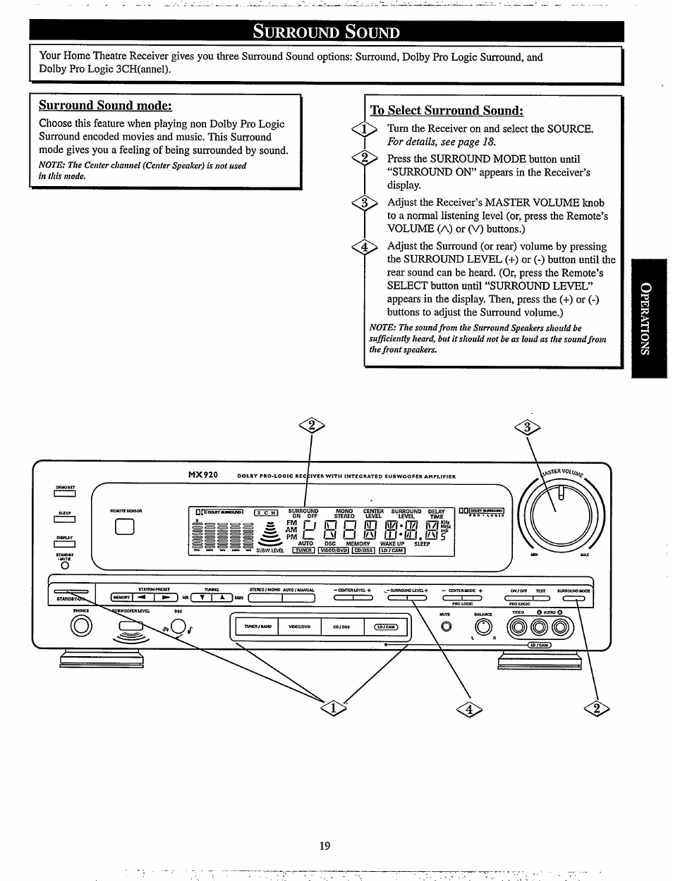 Urround, Ound, Surround sound mode | Philips MX920AHT-37 User Manual | Page 19 / 40