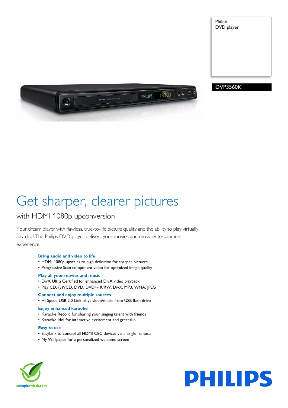 Philips DVP3560K-F8 User Manual | 3 pages