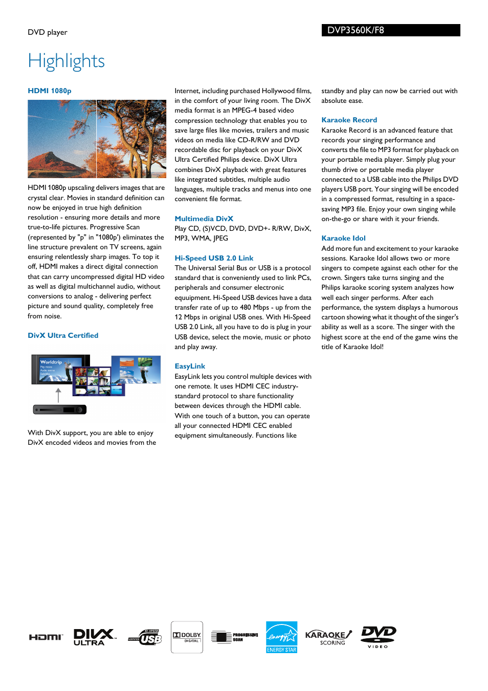 Highlights | Philips DVP3560K-F8 User Manual | Page 2 / 3