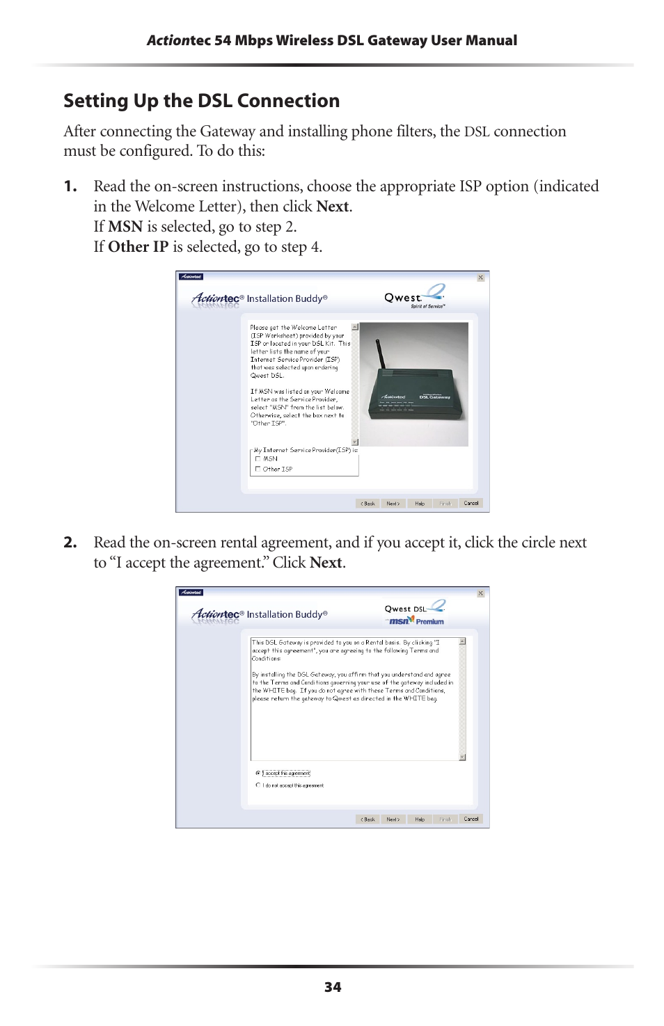 Setting up the dsl connection | Actiontec electronic GT701-WG User Manual | Page 37 / 149