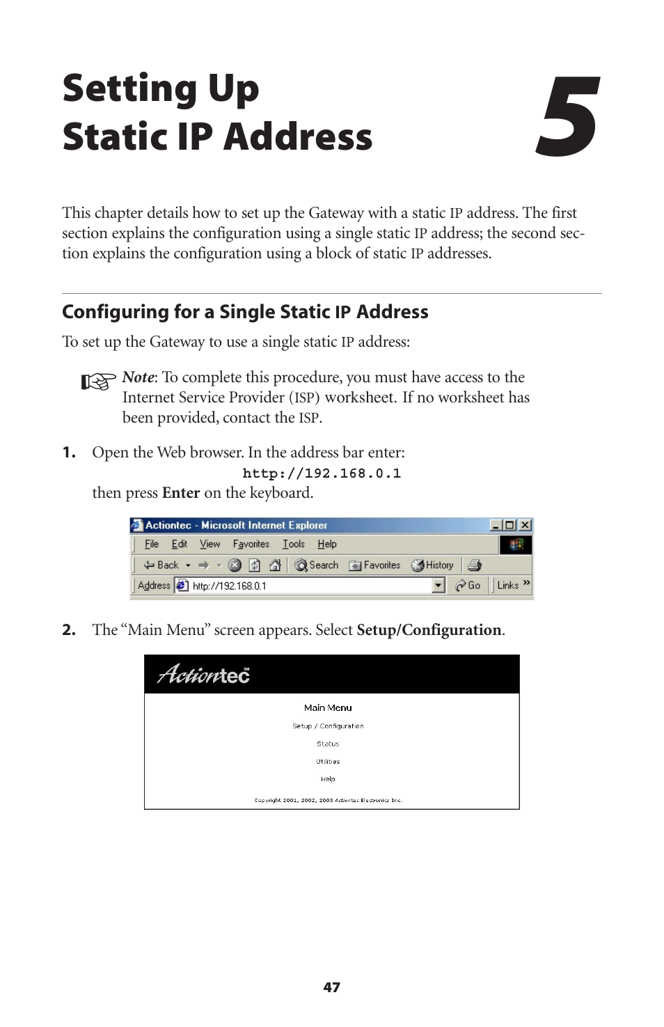 Setting up static ip address, Configuring for a single static ip address | Actiontec electronic GT701-WG User Manual | Page 50 / 149