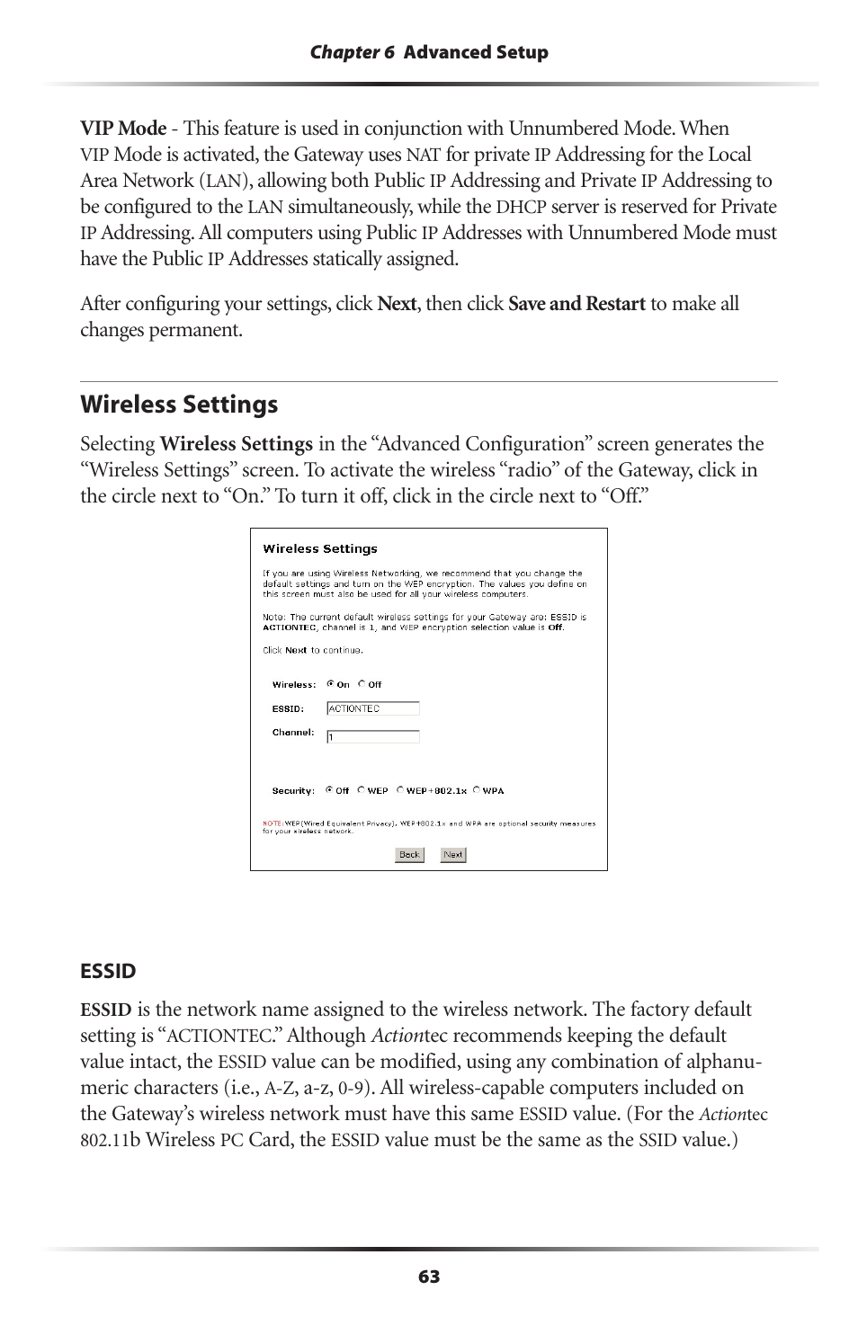 Wireless settings | Actiontec electronic GT701-WG User Manual | Page 66 / 149