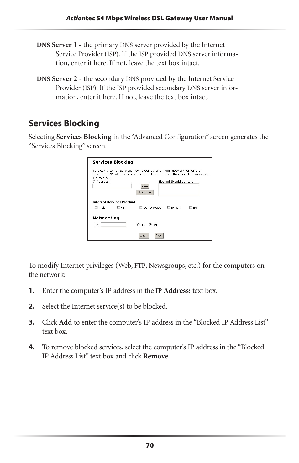 Services blocking | Actiontec electronic GT701-WG User Manual | Page 73 / 149
