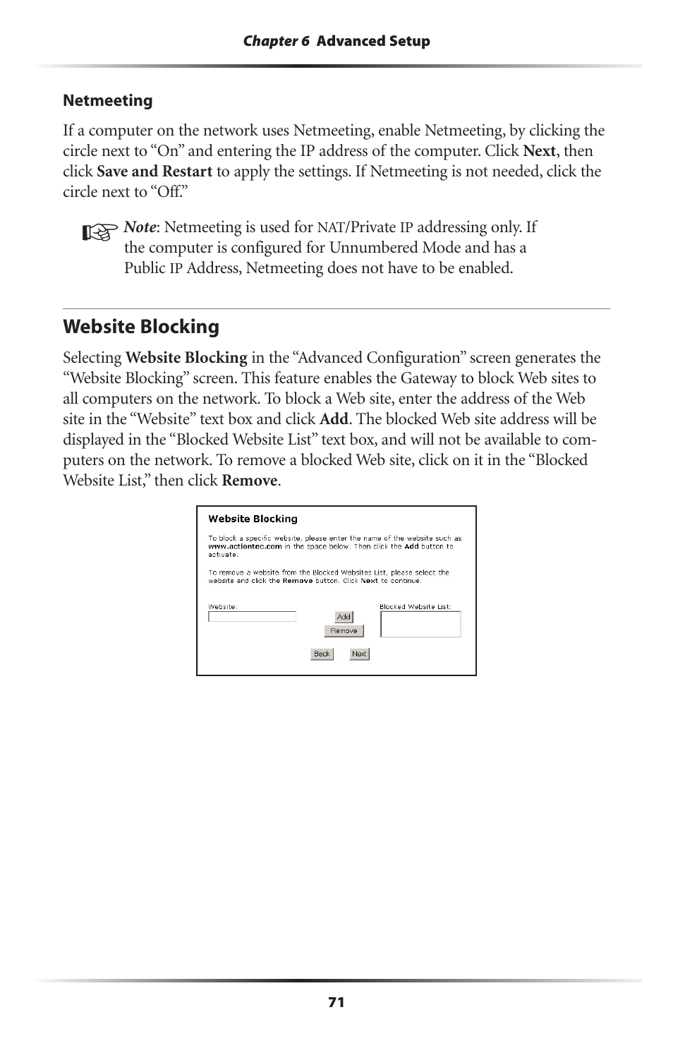 Website blocking | Actiontec electronic GT701-WG User Manual | Page 74 / 149