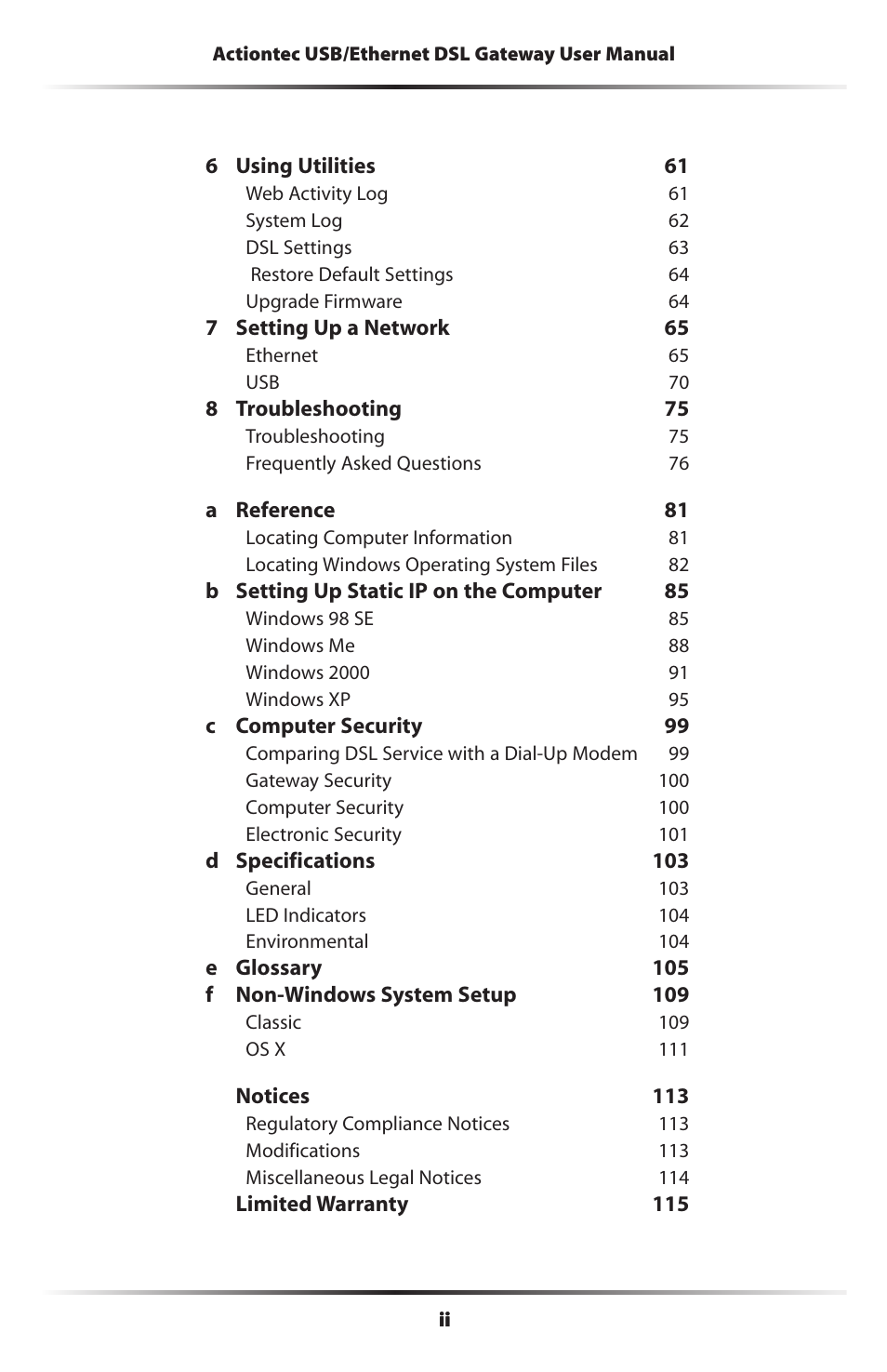 Actiontec electronic DSL GATEWAY GT704 User Manual | Page 3 / 121