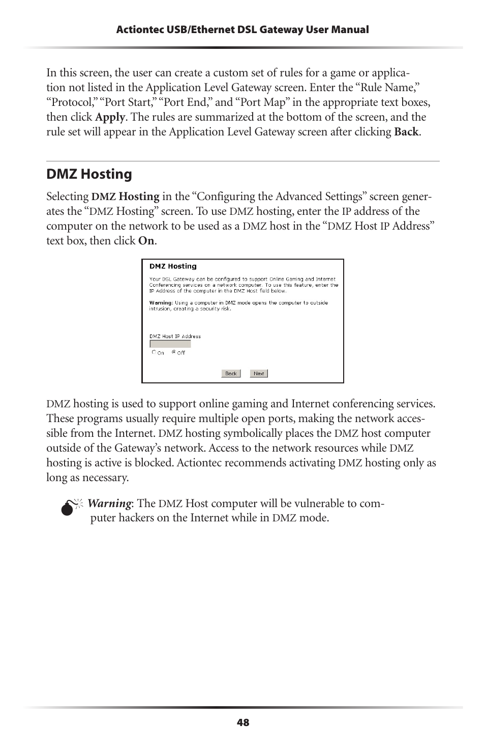 Dmz hosting | Actiontec electronic DSL GATEWAY GT704 User Manual | Page 51 / 121