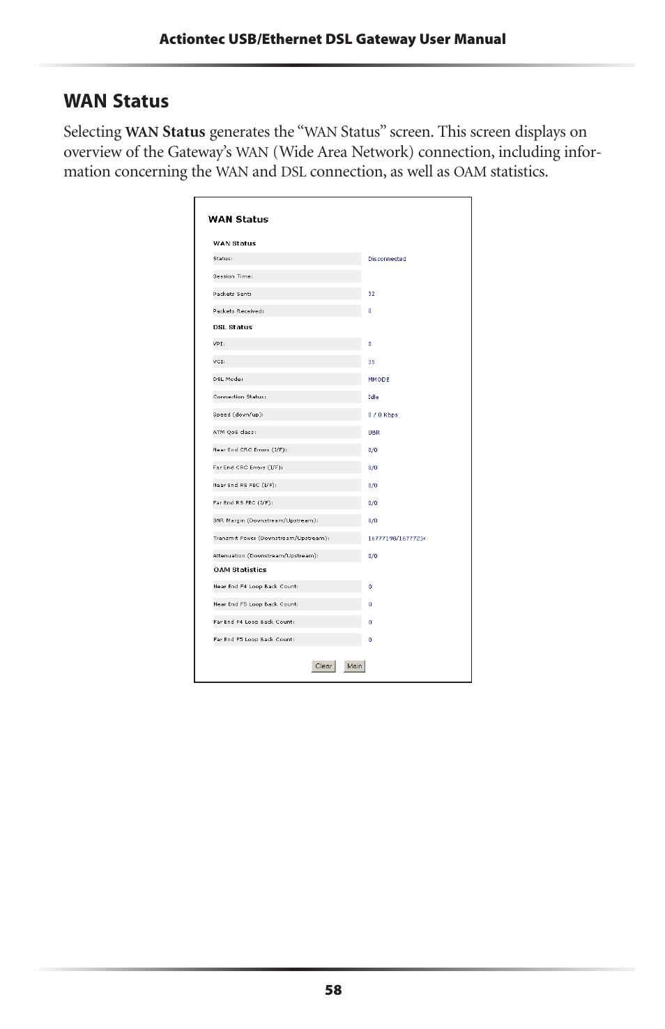 Wan status | Actiontec electronic DSL GATEWAY GT704 User Manual | Page 61 / 121