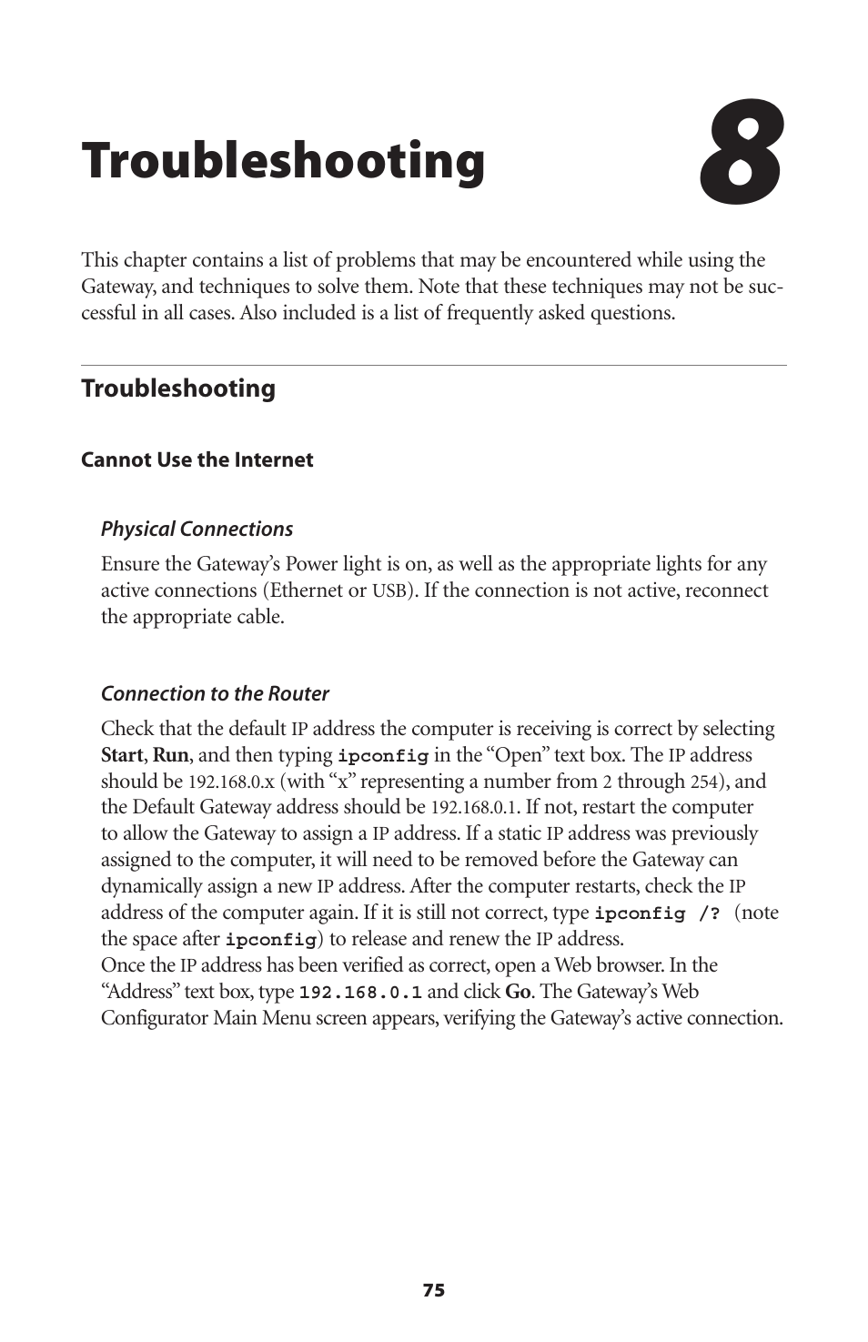 Troubleshooting | Actiontec electronic DSL GATEWAY GT704 User Manual | Page 78 / 121