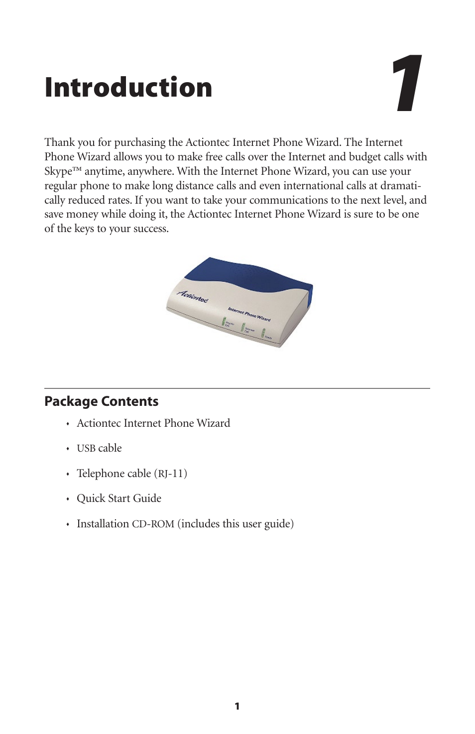 Introduction, Package contents | Actiontec electronic UP101 User Manual | Page 4 / 41